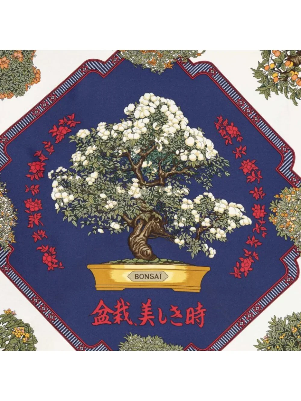 Hermes Scarf Navy Ivory Green Silk